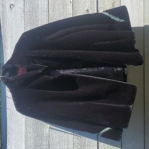 Sasson Black Faux Fur High Pile Coat with Embellished Sleeves Vintage